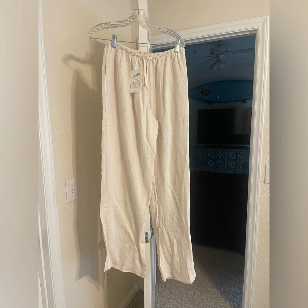 Djerf Avenue Linen Pants Cream - Picture 2 of 2